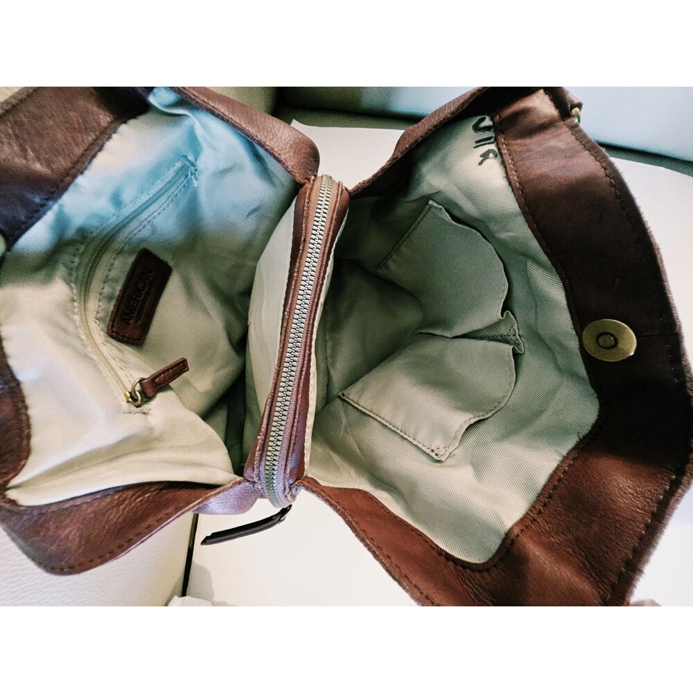 American Leather Co Brown  Leather Shoulder Bag Zip Detachable Strap - Picture 6 of 8
